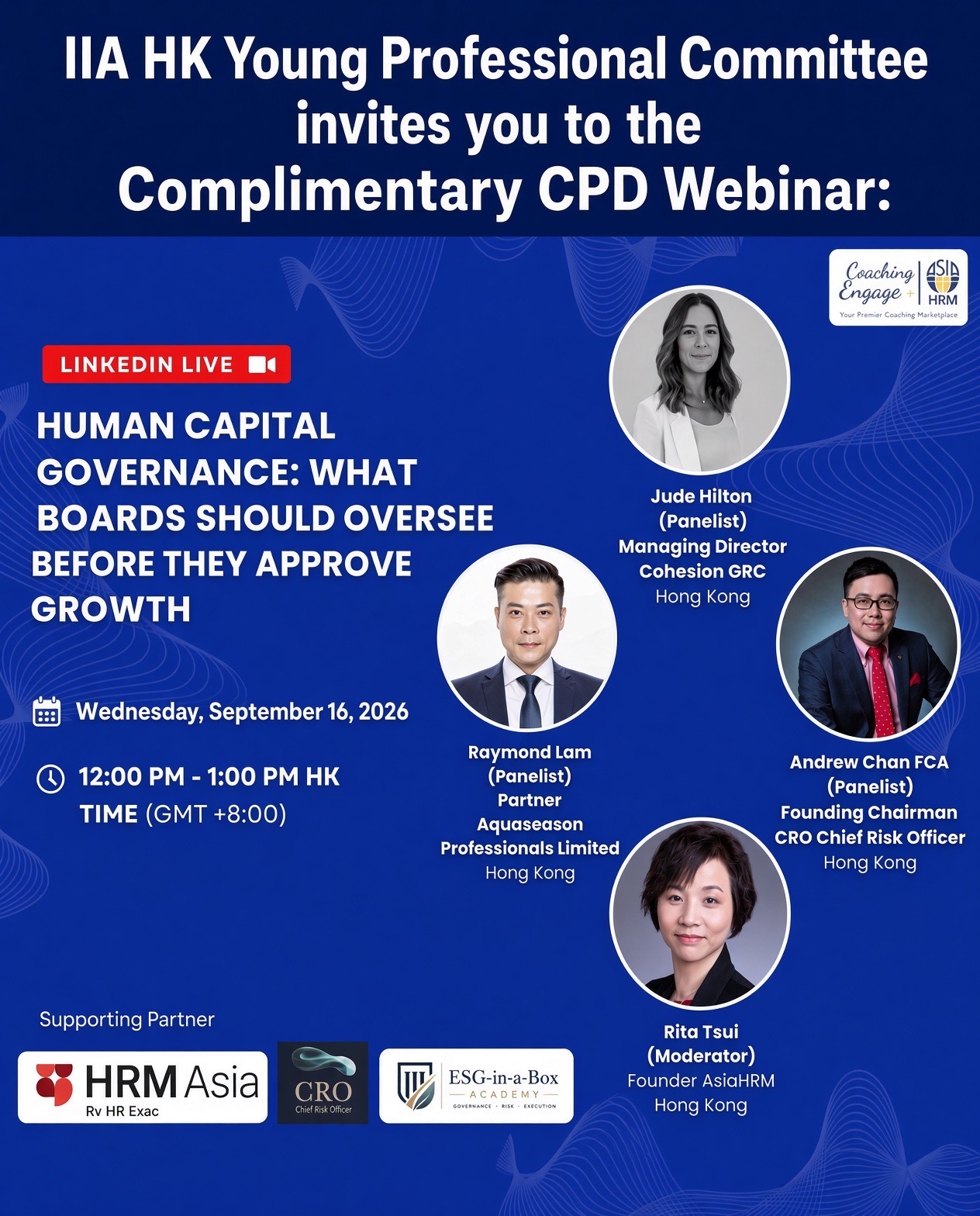 Complimentary CPD Webinar - CRO Chief Risk Officer X HRM Asia X ESG in a Box - Human Capital Governance